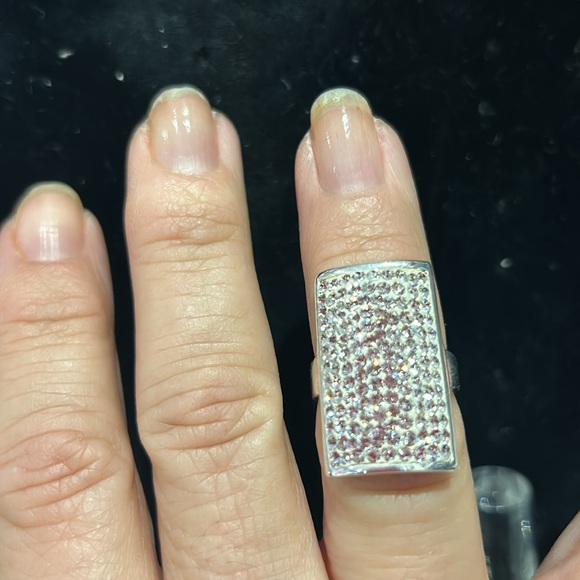 Rectangular Pavé Cubic Zirconia Sterling Silver Ring-Boutique - Picture 4 of 8